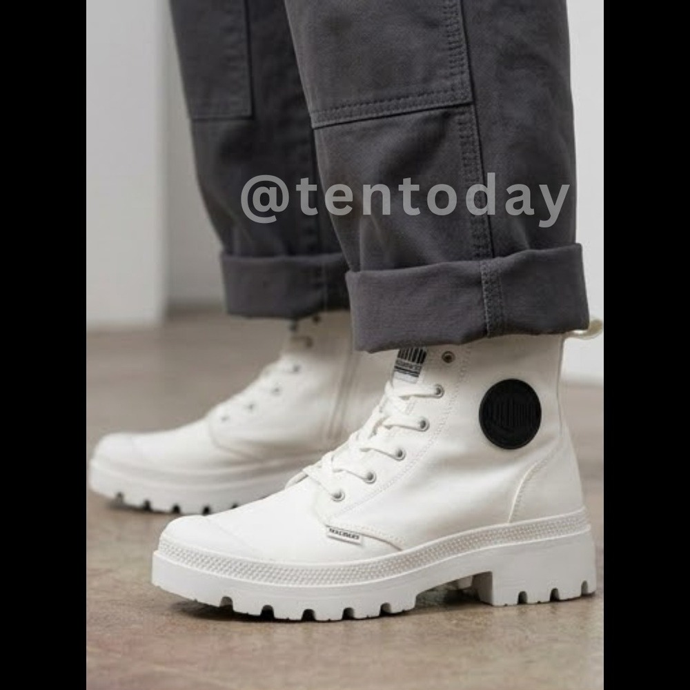 Palladium Size 9 White‎ Canvas Chunky High Top Vegan Combat Boots Sneakers Shoes